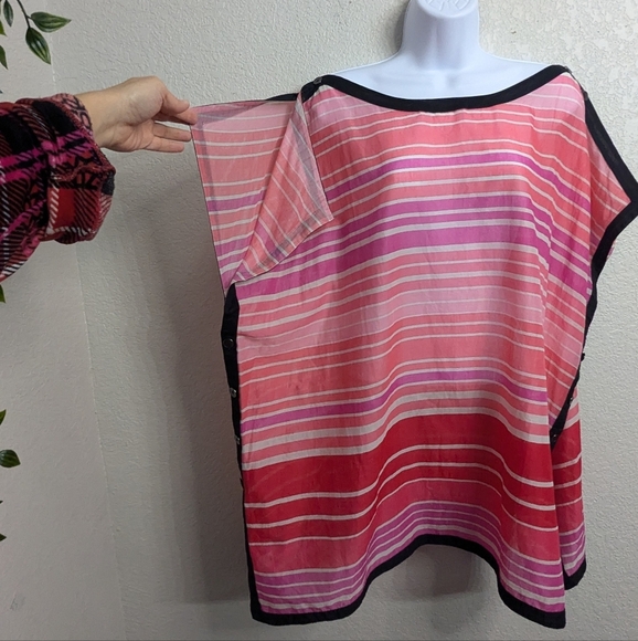 LOFT Pink Striped Semi-Sheer Kaftan Tunic Top Oversized Boxy Lightweight L - Picture 5 of 15